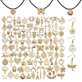 Pack of 100 Charms Pendants Gold for Jewellery Crafts Mixed Pendant Chain and Vintage Aesthetic Bracelet Earrings Necklace