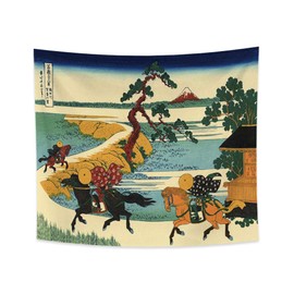 YONGFOTO 180x160cm Ukiyo-e Tapestry Mount Fuji 36 Views Room Wall Hanging the Village of Sekiya on The Sumida River Landscape Wall Art Japanese Traditional Painting Toyo Style Tapestries