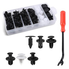 Neferta 100 PCS Car 6.3mm/8mm/9mm/10mm Six Sizes Door Panel Bumper Fastening Clips with Screwdriver, Push-in Fender Screw Rivet Clips, Portable Transparent Box Classification Storage Parts (Black)