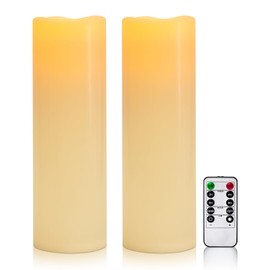 Yongmao 4" x 14" Ivory Large Waterproof Outdoor Flameless Candles Battery Operated LED Flickering Pillar Candles with Remote and Timer for Indoor Outdoor Lanterns, Long Lasting, Set of 2
