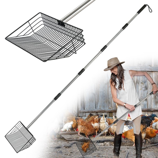 AMGSH 10" Heavy Duty Chicken Poop Scooper, 24"-68" Adjustable Stainless