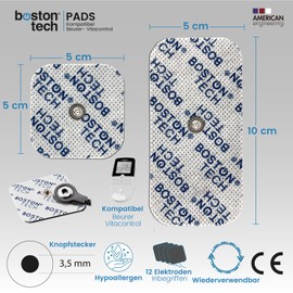 Set of 12 Universal Button Electrodes (Snap 3.5 mm) 4 5x10 and 8 4.5x4.5 Electrodes for TENS and EMS Reusable Premium Supersoft for Beurer Electrostimulator, Vitalcontrol, Sanitas Model ME73