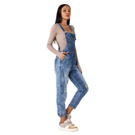 Nina Carter Women's Dungarees Jeans Boyfriend Denim Overall Jumpsuit Used Look Summer Overall, Light Blue (S535)