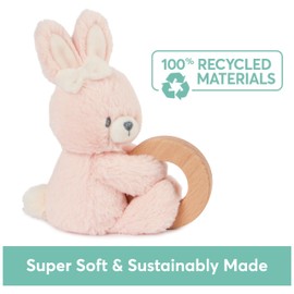GUND Baby Sustainable Bunny Ring Rattle, Stuffed Animal Plush Made from 100% Recycled Plush Materials, Wooden Rattle for Babies and Newborns, Pink, 10”