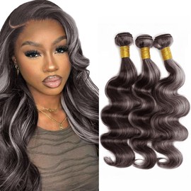 P4/Grey Bundle Grey Body Wave Human Hair Bundles 26 28 30 Inch Two Tone Brown Mixed With Grey Bundles Human Hair Highlight Silver Body Wave Bundle Hair Weave