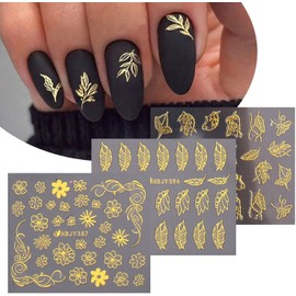 Gold Flowers Nail Stickers Decals,3D Gold Line Nail Supplies Golden Lace Leaf Self-Adhesive Nail Art Decoration Flower Line Acrylic Nail Designs DIY Manicure Decoration for Women Girls