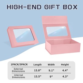 Pink Large Gift Boxes with Window, 13.5"x9"x4.3" Bridesmaid Boxes for Gift Giving,Birthday Gift Boxes with Magnetic,Closure Lid Gift Boxes for Presents,Cute Boxes,Luxury for Gift Packaging,Gift Boxes for Wrapping Gifts