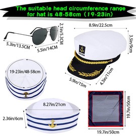 NETUME 4 Pcs Sailor Captains Hat Sunglasses and Scarf, Sailor Hat for Adults Captain Cap Sailor Costume Accessories, Adult Party Hats Navy Hat Sailors Outfit Men for Sea Yacht Party and Cosplay