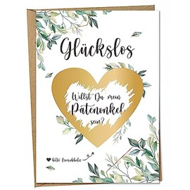 Ninky® Scratch Card "Willst Du mein Patenonkel sein?" Postcard with Envelope – Pregnancy Announcement Godfather Ask – Scratch Card Heart Gold DIN A6