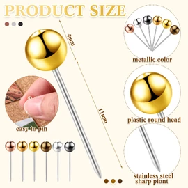 Outus 500 Pieces Map Push Pins 1/8 Inch Map Tacks Plastic Round Head Tacks with Steel Points(Metallic Color, 1/8 Inch)