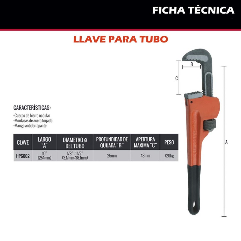 DOGOTULS HP6002, Llave Stilson para Tubo 10"