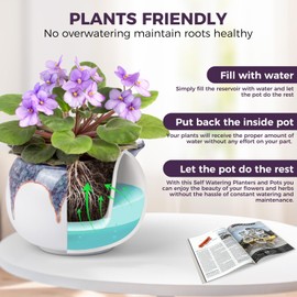 African Violet Pots, 6 inch Ceramic Easy Self Watering Plant Pot for Busy Plant Lovers, Automatically Absorb Appropriate Amount of Water, Flower Pot Indoor-Plants Not Included(Red)