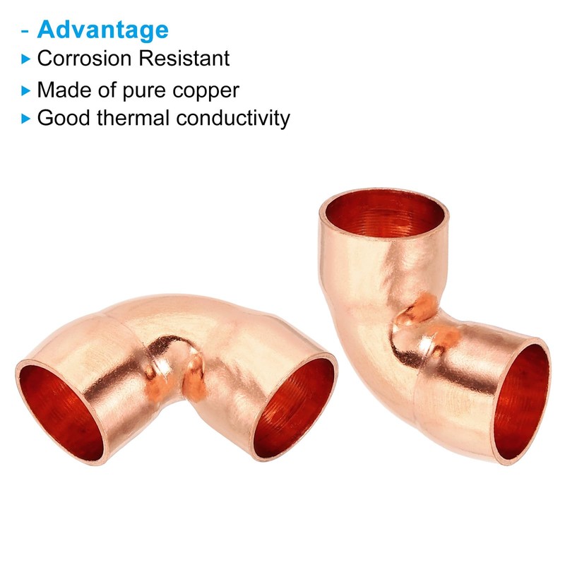 PATIKIL 6pcs 1/2" ID 0.8mm Thick Elbow Copper Fitting 99.9%