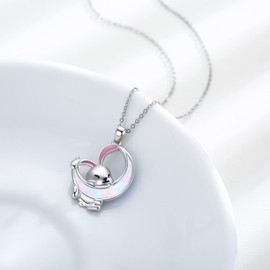 JFASHOP Rabbit Necklace 925 Sterling Silver Opal Rabbit Animal Pendant Rabbit Necklace Opal Moon Chain Rabbit Jewellery Easter Gift for Women Women Children Girls, Sliver, Zircon