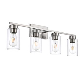 A1A9 4 Light Bathroom Vanity Light Fixtures, Brush Nickel Modern Wall Lights with Clear Glass Shade, Vintage Wall Sconce Lighting for Living Room, Mirror, Bedroom, Hallway (Nickel, 4-Lights)