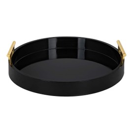 Kate And Laurel Lipton Modern Round Tray, 18" Diameter, Black and Gold, Decorative Accent Tray for Storage and Display
