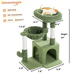 Pesofer Cactus Cat Tree, Small Cat Tower with Sisal Scratching Post and Hammock Green