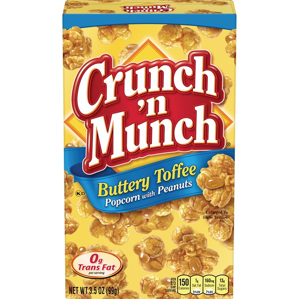CRUNCH 'N Munch Buttery Toffee Popcorn with Peanuts, 3.5 oz. (Pack of 12)