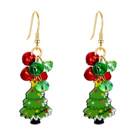 BriLove Cute Jingle Bell Christmas Tree Enamel Hook Dangle Earrings for Women Multicolor Gold-Toned