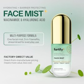 Fortify Skincare Niacinamida y Ácido Hialurónico Spray Facial – 3 en 1: Desintoxica, Trata, Potencia – Spray Facial Hidratante, Calmante, Anti-Envejec