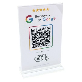 ALMATE SHOP Google Review Stand 4 x 6 inch - Double Sided T Shape NFC & QR Tap Stand - for All Businesses - Easy Setup, All Phones Compatible (White, 1 Stand)