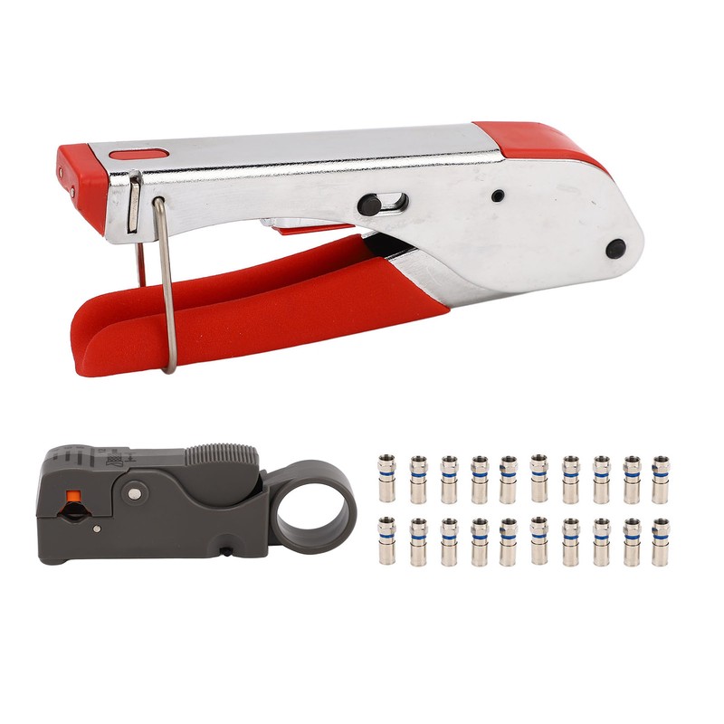 Coaxial Cable Crimper Wire Stripper Crimping Pliers with 20pcs F