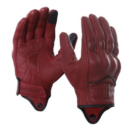 Harssidanzar GM028E Men's Full Finger Goatskin Leather Touchscreen Motorcycle Gloves Red (Upgrade), Size S