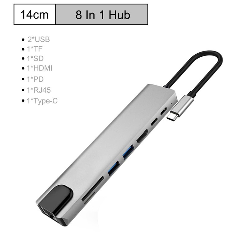 8-in-1 Type-C Hub Docking Station, Multi-Function USB Splitter Adapter 4K