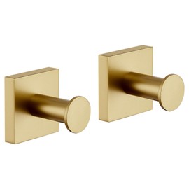 KOKOSIRI Robe Hooks for Wall Bath Towel Hook Holder for Door Shower Kitchen Closet Bathroom Accessories Brushed Gold Stainless Steel 2 Pack, B1016BG-P2