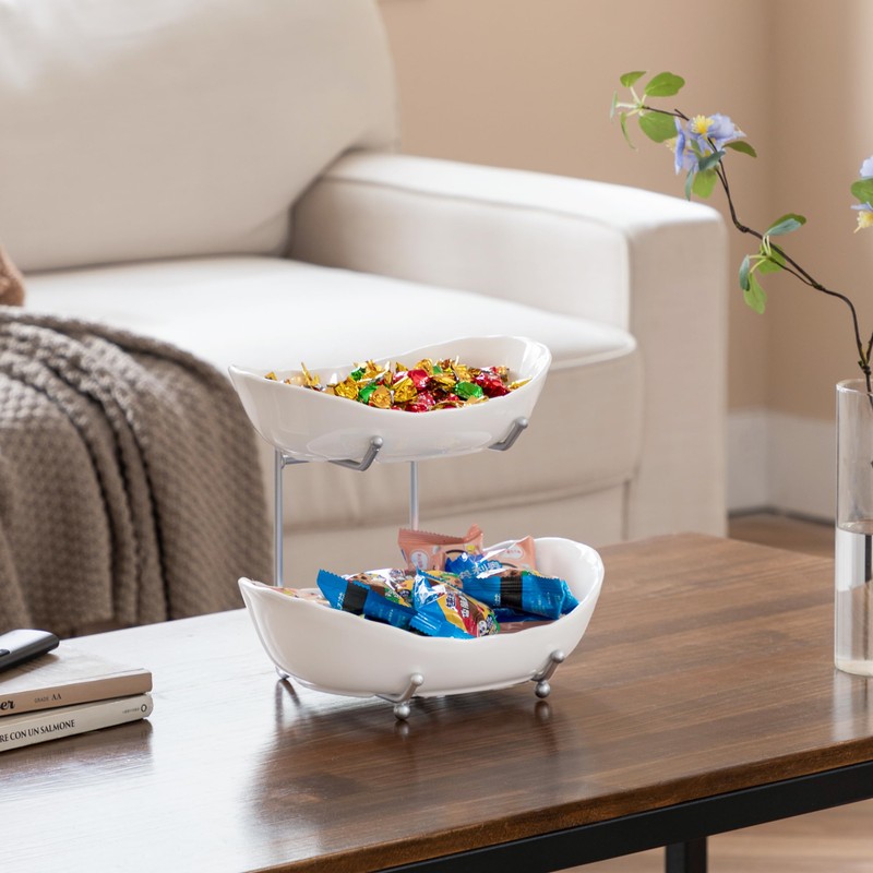 HBlife Fruit Bowl for Kitchen Counter - 2 Tier Ceramic