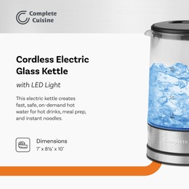 Complete Cuisine CC-EK-1000 Standard Electric Kettle, Electric Tea Kettle with Stainless-Steel Heating Element, 1.7 Liters