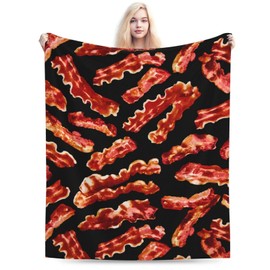 Novelty Bacon Food Flannel Throw Blanket Lightweight Soft Warm Bed Throws for Home Couch Room Sofa Office Travel Camping Dorm Decor Adults Kids Gifts 50x40 Inch