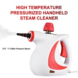 Handheld Steam Cleaner, 1050W Pressurized Multi-Surface Steamer, Portable Steam Cleaner with 9Pcs Tools & Safety Lock for Tile Floor Window Car Home, 275°F 3.0Bar Pressure Steam