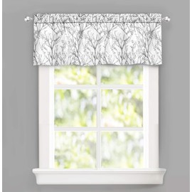 DriftAway Tree Branch Abstract Ink Printing Lined Thermal Insulated Window Curtain Valance Rod Pocket 52 Inch by 14 Inch Plus 2 Inch Header Silver Gray 1 Pack