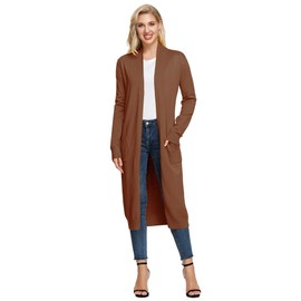 GRACE KARIN Essential Solid Open Front Maxi Long Knitted Cardigan Sweater for Women Caramel S