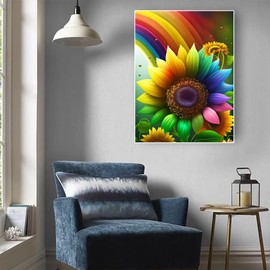 DIY 5D Diamond Painting Kits for Adults Diamond Art Rainbow Color Petal Sunflower Diamond Painting Full Drill Crystal Rhinestone Embroidery Craft Kits for Home Wall Decor Gifts 12x16 Inch