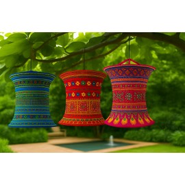 Asian Fabric Lanterns Ethnic Style Lanterns Handmade Vietnamese Lapions Wedding Decor Home Garden Decoration (Pink)