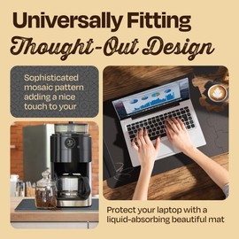 Extra Large Coffee Mat w/Unique Detachable Jigsaw Coasters | 23.5”x15.5” | Super Absorbent, Non-Skid, Anti-Scratch Coffee Maker Mat for Countertops | Coffee Bar Mat | Kitchen Decor and Accessories