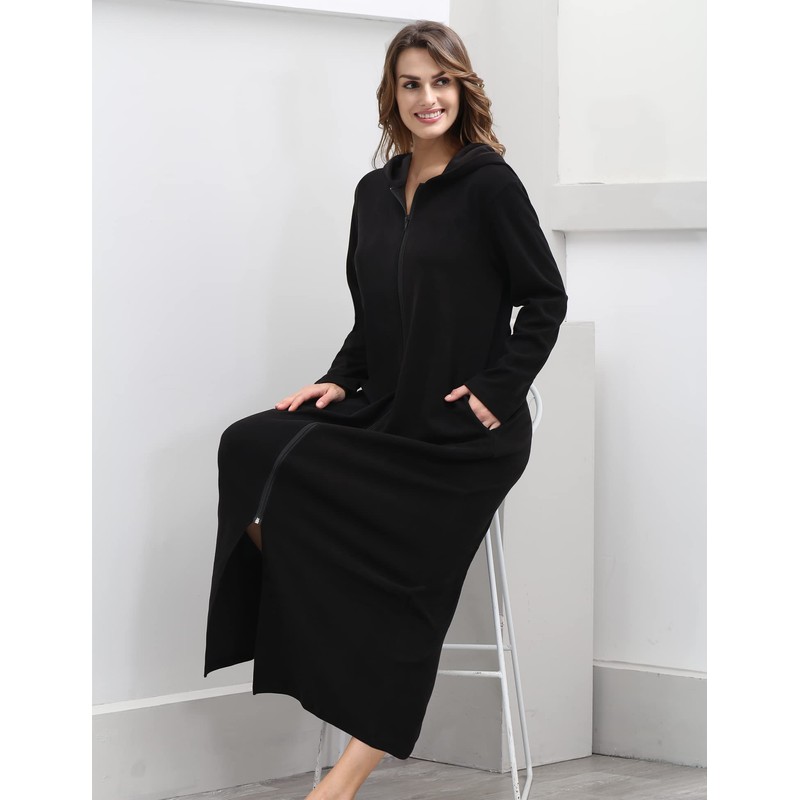 COLORFULLEAF Women's Zip Up Robes Long Sleeve Hooded Fleece Bathrobe