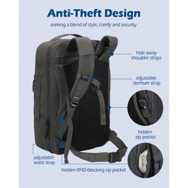 Hynes Eagle TSA Friendly Travel Backpack for Men Women Carry on Backpack 40L Flight Approved Laptop Backpack for 17 inches Compressible Weekender Bag Overnight Backpack Dark Grey