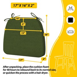 AAAAAcessories D-Shaped Chair Cushions, 2" Thick Dining Chair Pads with Ties and Removable, Machine-Washable Cover, 17" x 16", Set of 6, Dark Olive Green