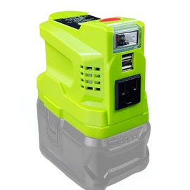 150W Power Inverter Generator Fit for Ryobi 18V Lithium Battery, DC 18V to AC 110V-120V Portable Power Station, with 2 USB & AC Outlet & 200LM LED Light Modified Sine Wave Power Inverter