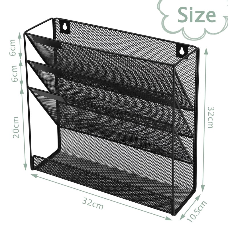 ideallife 3 Pockets Mesh Wall File Holder Organizer with Bottom