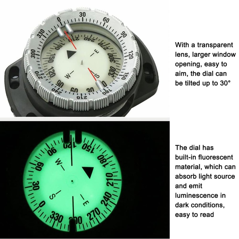 HEIYE Underwater Compass 50M Underwater Diving Compass Luminous Dive List