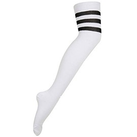 New Womens White Contrast Stripe Cotton Casual Long Ladies Sport Striped Stetch Overknee Socks One Size Black