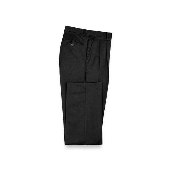 Paul Fredrick Men's Wool Gabardine Pleated Pants, Size 36 Black