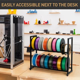 ikkle 3D Printer Filament Storage Rack - Tabletop Heavy Duty Filament Spool Holder Stand, 2 Tier Metal Shelf Organizer for PLA, ABS, TPU, Nylon - Ideal for 3D Printing Workstation, Office Workshop