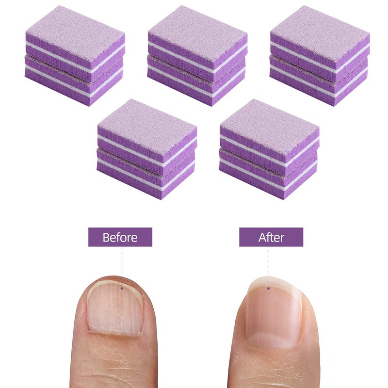 50 Pcs Mini Nail Buffer 180/100 Grit Buffing Blocks for