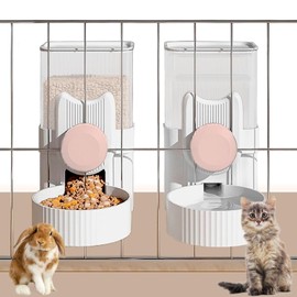 kathson Hanging Automatic Pet Food and Water Dispenser,Gravity Auto Rabbit Feeder for Cage,Guinea Pig Feeder and Waterer Set,Cat Food Bowl Dog Feeding Station for Bunny,Ferret,Chinchilla (Pink)