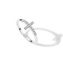 PAVOI 14K Gold Plated Cubic Zirconia Cross Ring for Women - Eternity Promise Ring for Her - Infinity Religious Wedding Band, White Gold, Cubic Zirconia
